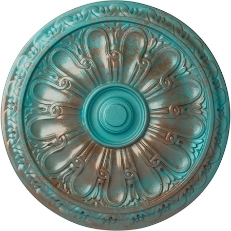 Ekena Millwork Kirke Ceiling Medallion (Fits Canopies up to 3 3/4"), 15 3/4"OD x 5/8"P, Copper Green Patina CM16KICGS